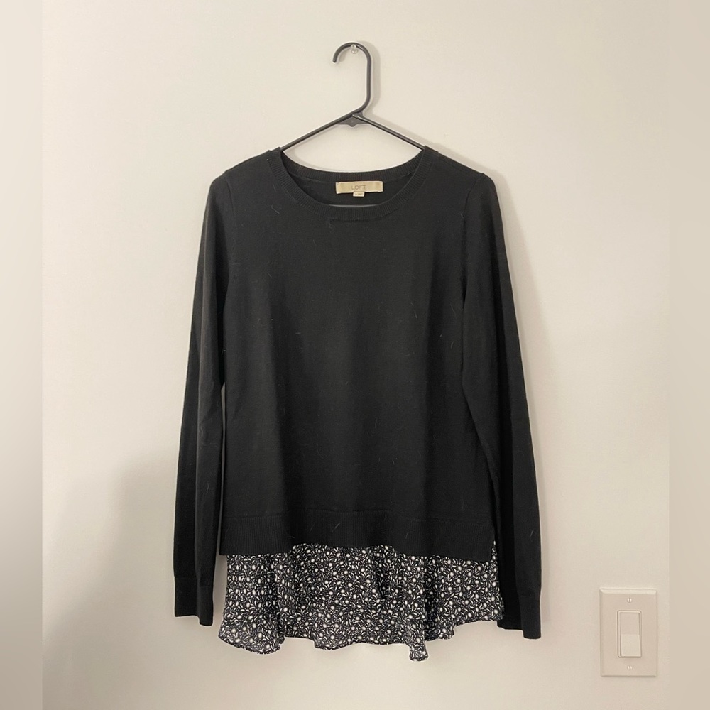 Loft relaxed fit black sweater with trim